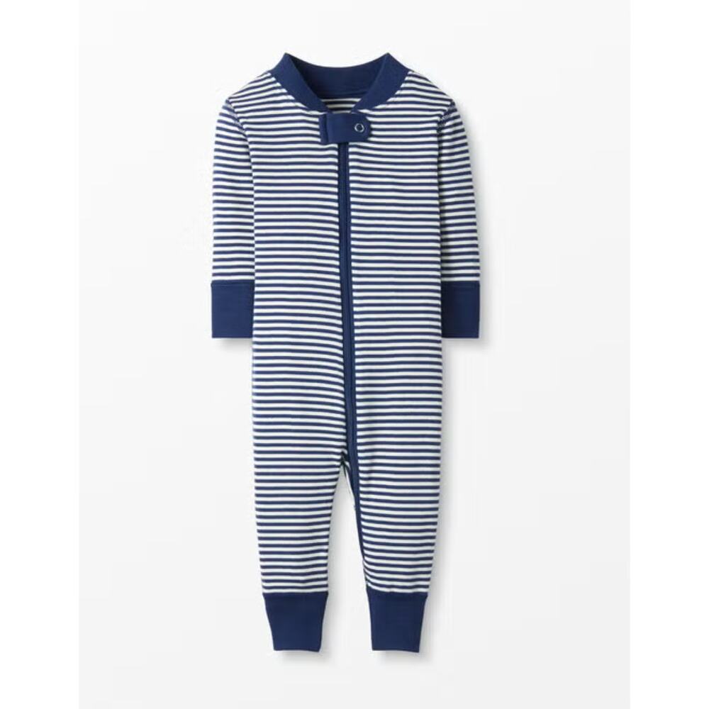 Hanna Andersson Blue White Stripe Baby Zip Sleeper Romper Outfit Newborn Baby